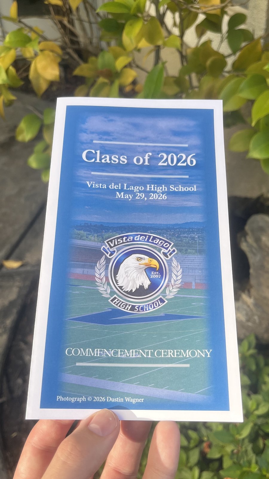Vista del Lago High School Class of 2026 commencement program, cover photograph by Dustin Wagner
